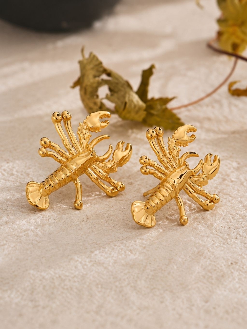 Shiny Gold tone Lobster Stud Earrings - Picture 4 of 5